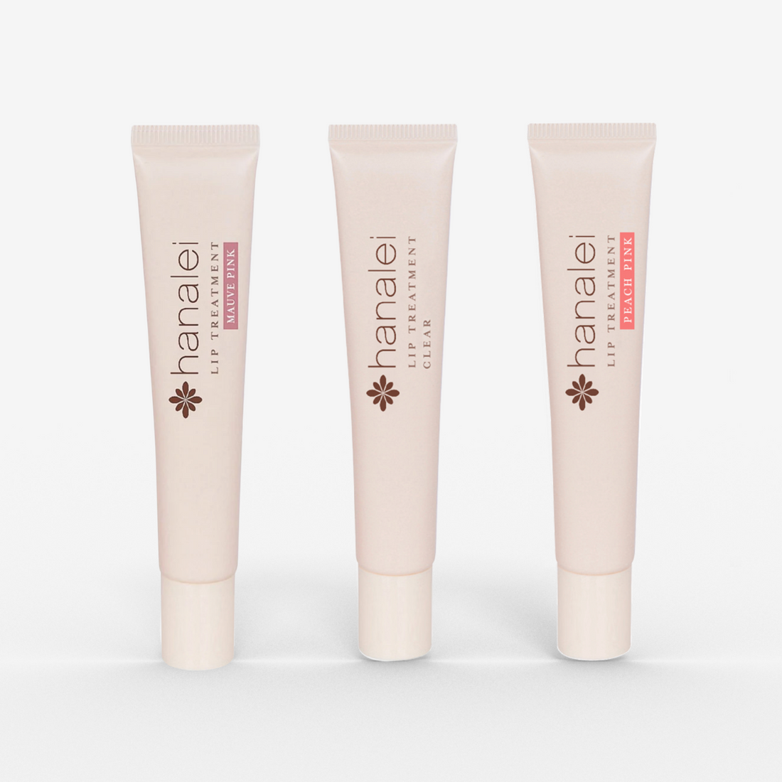 lip treatment trio (clear, mauve pink, peach pink)